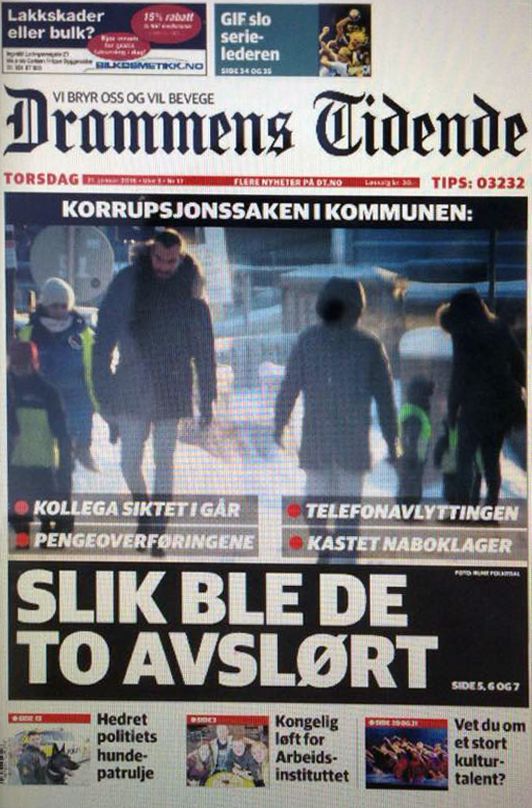 Bilde: Avbilder forsiden til Drammens Tidende med en av våre saker på forsiden.